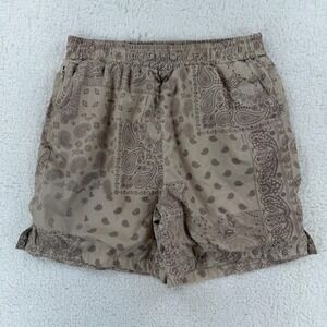 Maison Article Shorts Mens Medium Tan Paisley Bandana Swim Trunks Mesh Lined